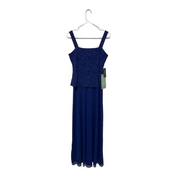 NWT Onyx Nite | Dark Blue Saphr Shimmer Chiffon Strappy Maxi Dress 4 - Picture 1 of 10